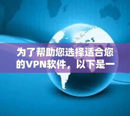 为了帮助您选择适合您的VPN软件，以下是一个分步指南，涵盖您的具体情况和需求